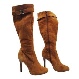Alfani Jada Tall Boots Camel Brown Suede Knee-High Stacked Heel Women's Size 7.5